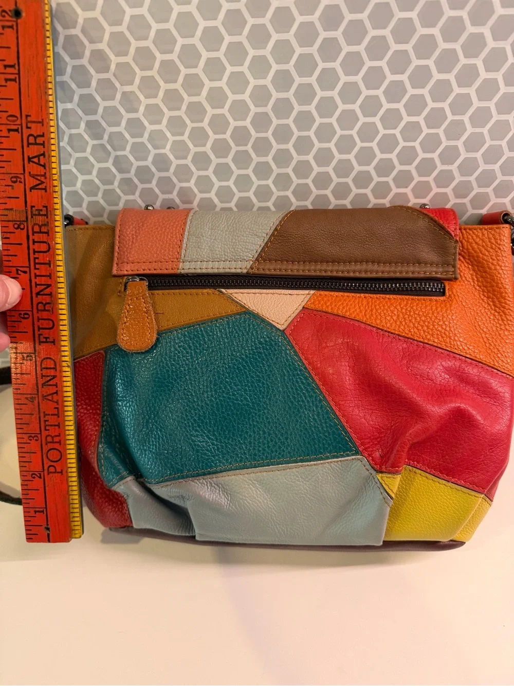 Ameri Leather Multicolor Patchwork Leather Crossbody Bag